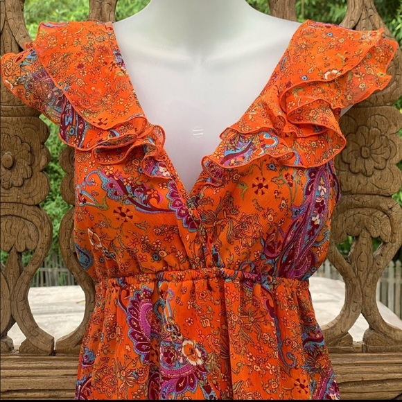 BLUEBIJOU Sheer Earthy Orange Paisley Midi Dress - Picture 2 of 4